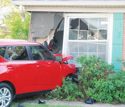 Dublin first responders were dispatched to a home on N. Clinton on Sunday around 5 p.m. after a red Kia traveling from Preston Lane crossed the street into the yard and struck the front of the brick home. Paul Gaudette | Citizen staff photo